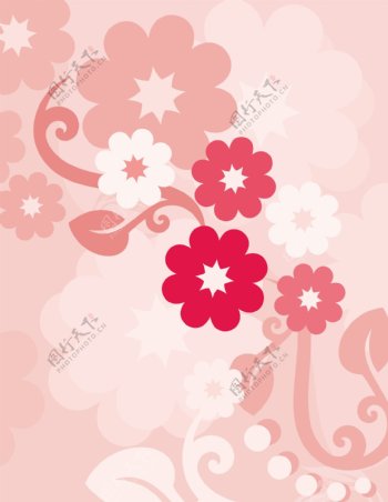 粉底红花白花图案