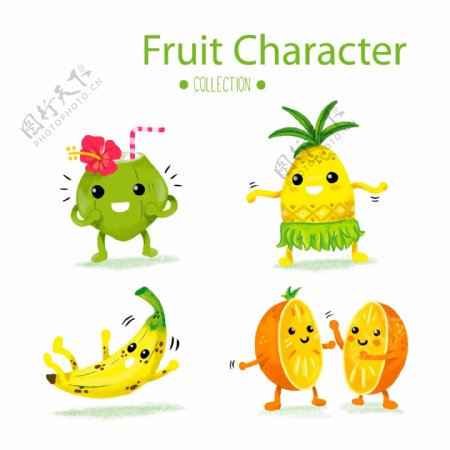 水彩风格的各种水果