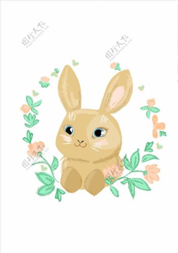 可爱卡通兔子花朵花卉图案