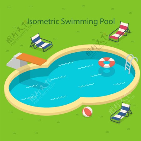 夏日时髦的游泳池元素