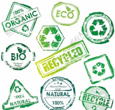 邮戳绿色环保标签贴纸