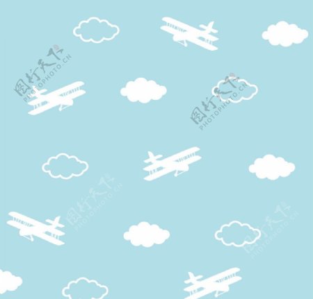清新飞机云朵背景卡通飞机背景