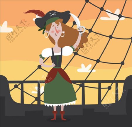 卡通海盗船上的女海盗
