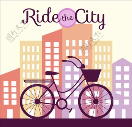 手绘城市中的自行车