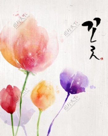 韩国水彩花卉背景