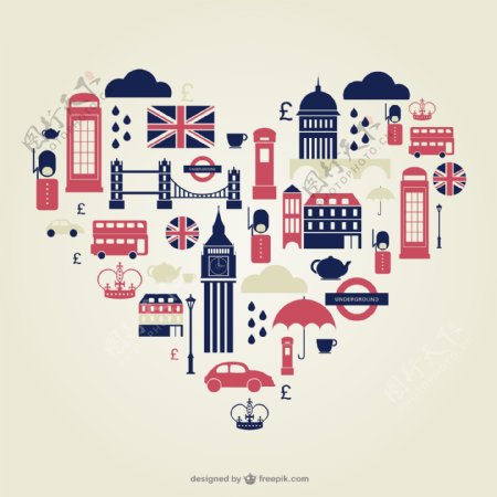 心型英国伦敦旅游元素背景