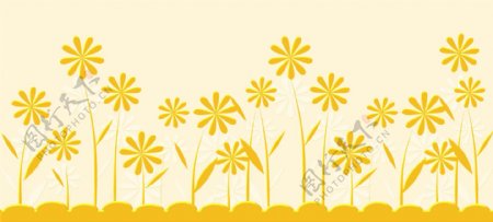 金色阳光手绘花朵背景墙