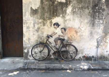 槟城壁画单车姐弟