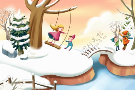 卡通冬季雪景素材