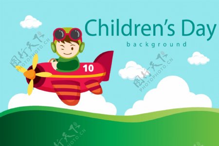 开飞机的孩子儿童节快乐海报