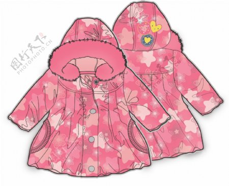 粉色棉衣女宝宝服装设计彩色原稿矢量素材