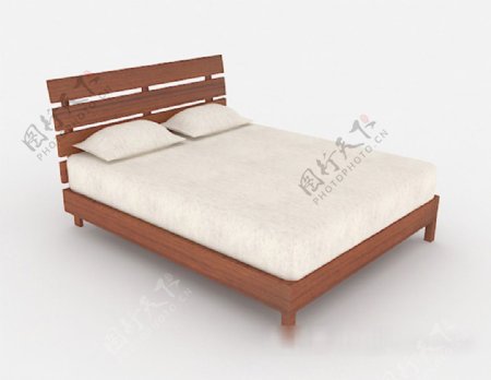 简单家具木质双人床3d模型下载