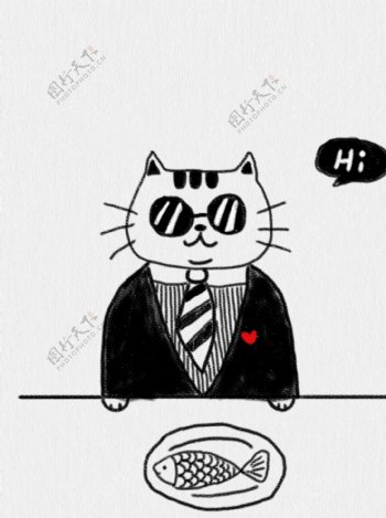 手绘卡通猫先生
