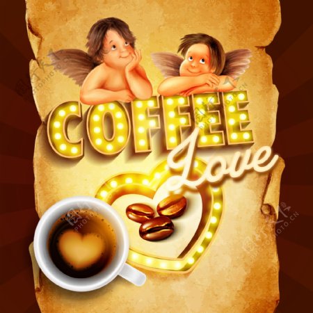 天使和咖啡插画