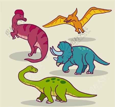 4种侏罗纪卡通恐龙设计矢量素材