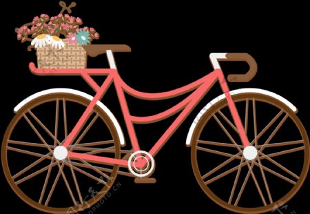 手绘花篮自行车插画免抠png透明图层素材
