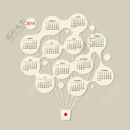 2015热气球年历矢量图