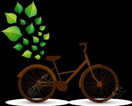绿叶装饰自行车插画免抠png透明图层素材