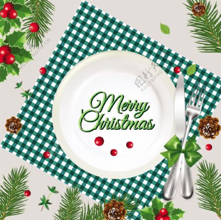 圣诞节装饰五彩旗帜餐具图标设计免费矢量