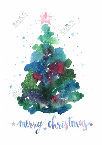 圣诞树水彩墨迹元素