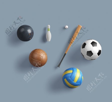 运动球类3D图玩偶风格篮球足球棒球立体