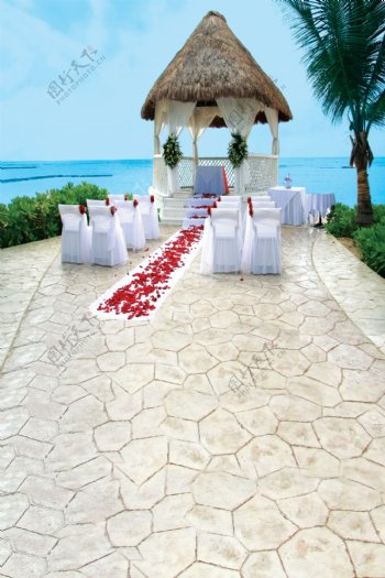 在海边的婚礼现场影楼摄影背景图片