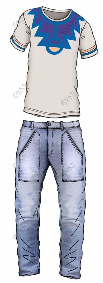 夏季T恤长裤男装设计图