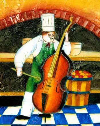 拉大提琴的厨师装饰画