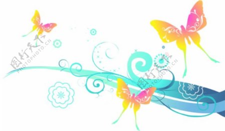 矢量花卉蝴蝶素材背景图案