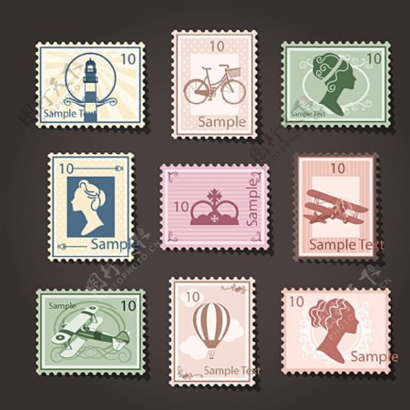 复古邮票设计矢量素材图片