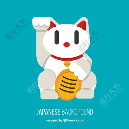 日本扁平白色的招财猫