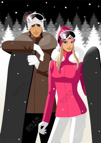 准备去滑雪的情侣图片