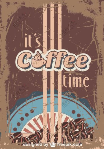 老式的咖啡时间的残破的海报