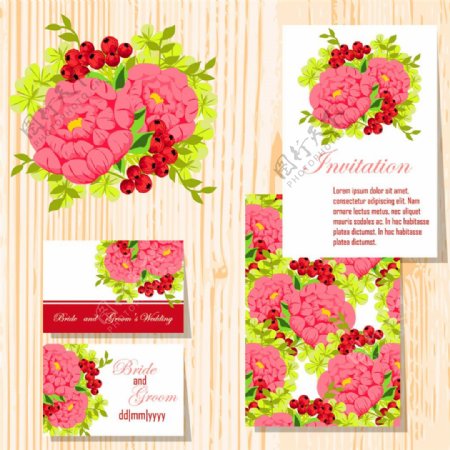 红色花朵婚礼卡片图片