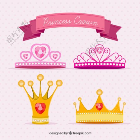 丝带公主王冠钻石卡通矢量图