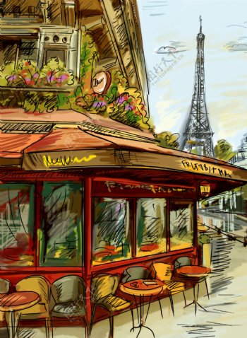 美丽巴黎风景插画图片