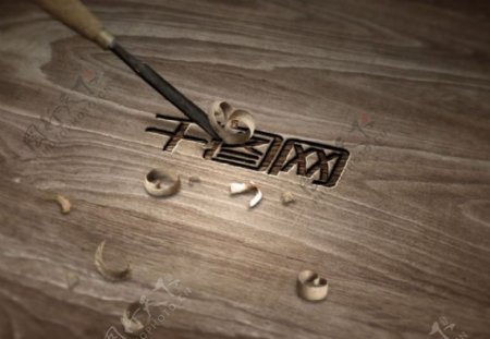 精美木纹材质雕刻logo展示样机