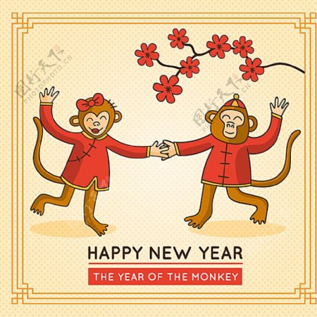 春节跳舞的猴子矢量素材图片