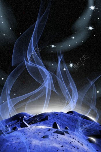 燃烧火焰蓝色星球表面分层海报背景