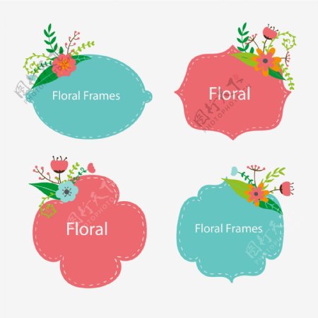 4款卡通花卉装饰标签矢量