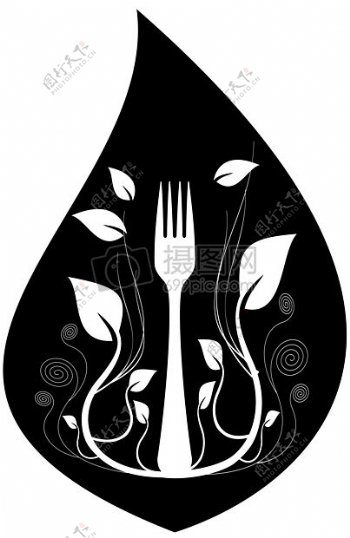 黑白分明的叉子插画图