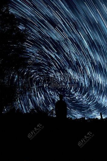 自然天空夜间空间剪影抽象星星步道轨道