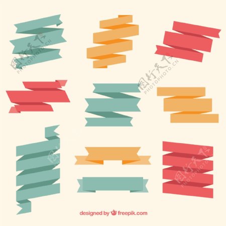 10款彩色丝带条幅矢量素材