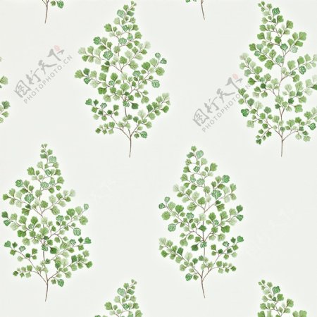 绿色树枝花纹布艺壁纸图片