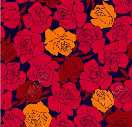 红色玫瑰布纹壁纸图案素材下载