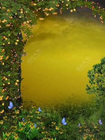 黄色蝴蝶树林H5背景