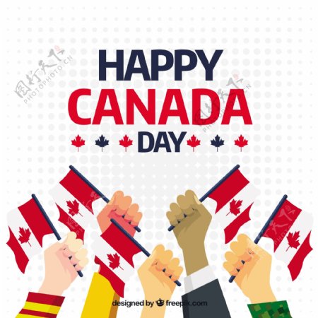 加拿大国庆日手拿旗子背景