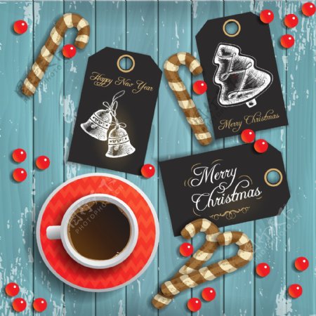 咖啡精致圣诞节背景图标矢量素材