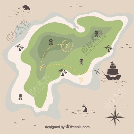 绿色小岛海盗宝藏地图