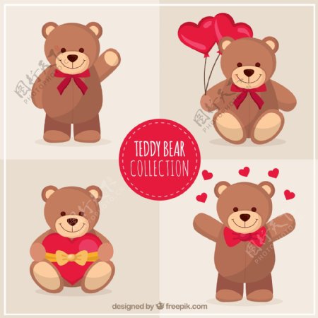 4款卡通TEDDY玩偶熊矢量素材